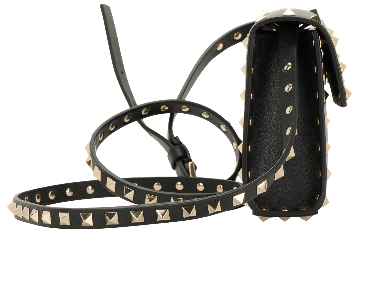 Mini Rockstud Flap, &pound;595, Handbags, Black, Leather, Side view
